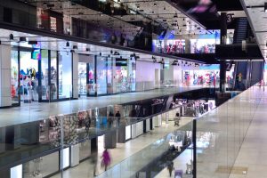 Storefronts in a shopping mall