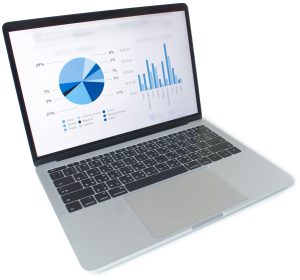 A laptop with analytics data on the screen