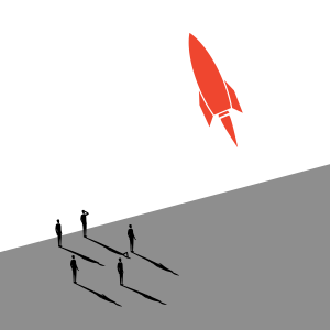 An illustration of a rocket launching