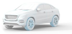 A computer rendering of an automobile