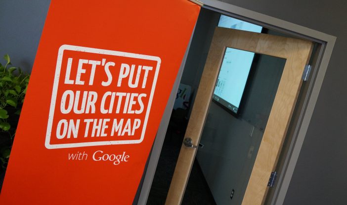 Make business searchableBanner outside Google My Business Workshop saying Let's Put Our Cities on the Map
